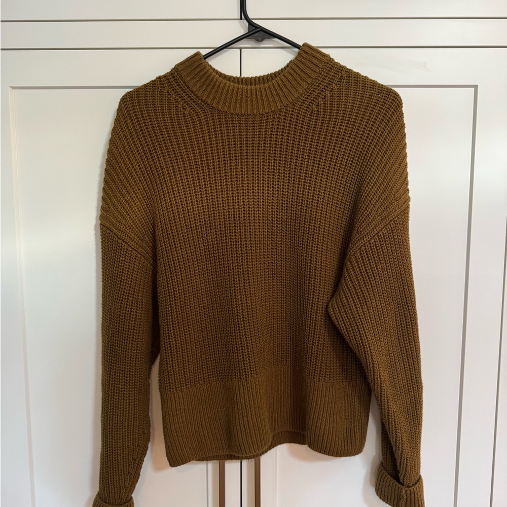 Everlane Ribbed Crewneck Sweater in Caramel Brown